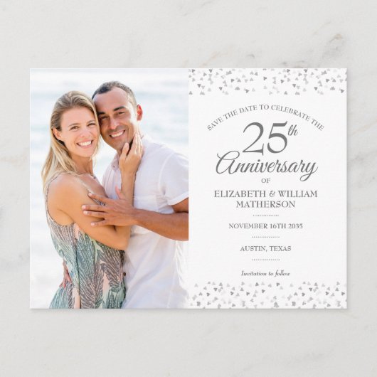 25e Jubileum Zilveren Hartelijk opslaan Datum Foto Aankondigingskaart (Voorkant)