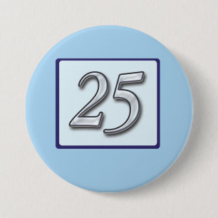 25e Jubileum zilvernummer op blauw Ronde Button 7,6 Cm