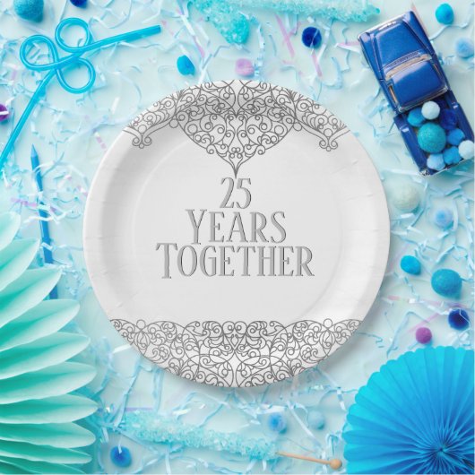 25e Jubileum zilverzijde in wit Papieren Bordje (Feest)