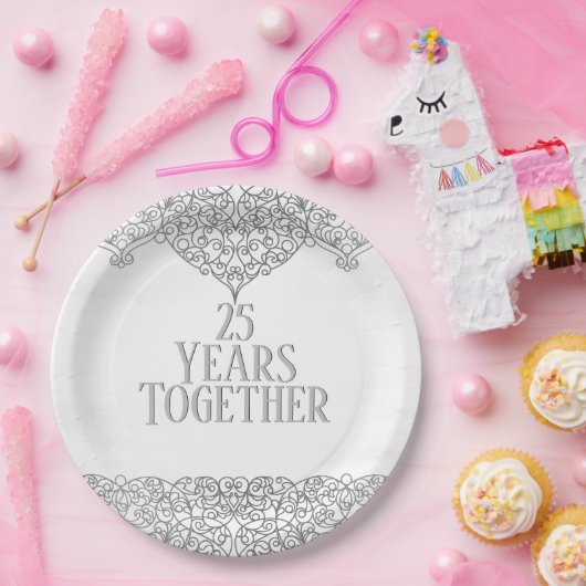 25e Jubileum zilverzijde in wit Papieren Bordje (Feest)