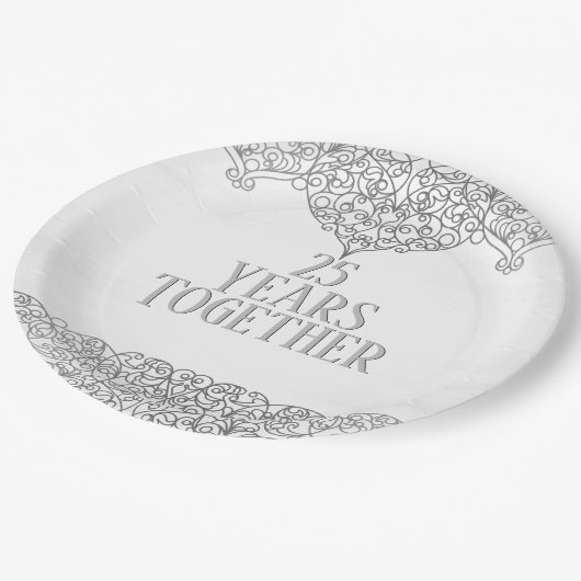 25e Jubileum zilverzijde in wit Papieren Bordje (Gekanteld)