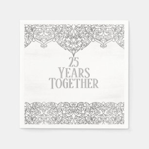 25e Jubileum zilverzijde in wit Servet