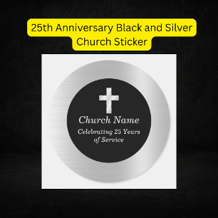 25e Jubileum Zwart en Zilver Kerk Keepsake Ronde Sticker