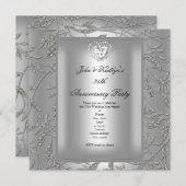 25e jubileumfeest Damast Zilver Grijs Kaart (Voorkant / Achterkant)