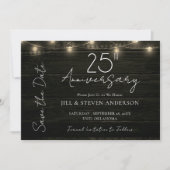 25e jubileumfeest Rustic hout lichten Save The Date (Voorkant)