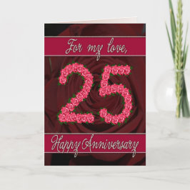 25e jubileumkaart met rozen en bladeren kaart