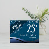 25e klas reünie Elegant blauw Folie Feestdagen Briefkaart (Staand Voorkant)