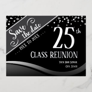 25e klas reünie Elegant zwart Folie Feestdagen Briefkaart
