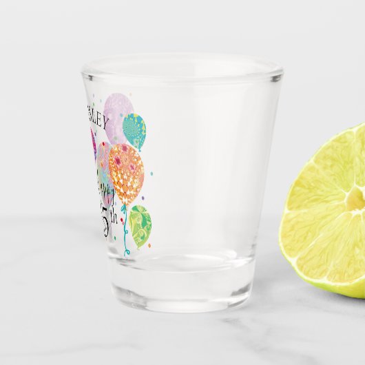 25e Paarse Aqua Verjaardag Ballonnen Custom Name Shot Glas (Rechts)