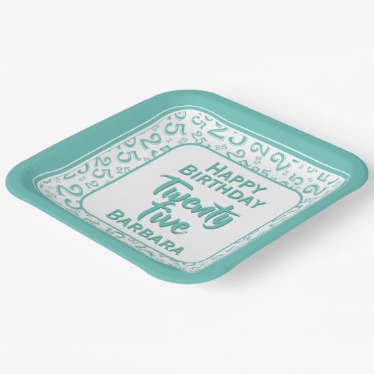 25e Partij Willekeurige Getal Patroon Blauwgroen/W Papieren Bordje (Gebogen)