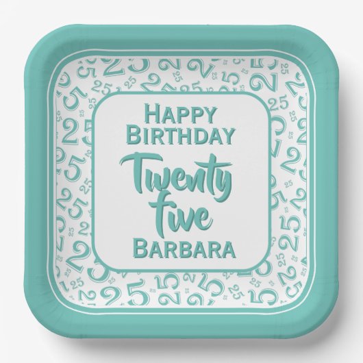 25e Partij Willekeurige Getal Patroon Blauwgroen/W Papieren Bordje (Voorkant)