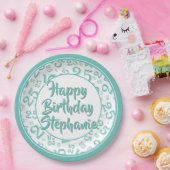 25e Partij Willekeurige Getal Patroon Blauwgroen/W Papieren Bordje (Feest)