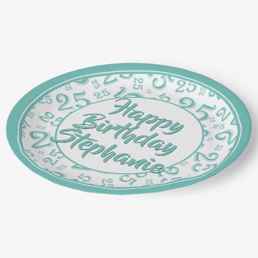 25e Partij Willekeurige Getal Patroon Blauwgroen/W Papieren Bordje (Gekanteld)