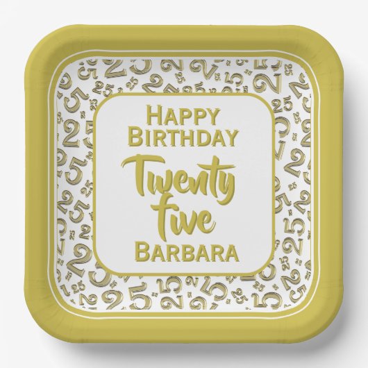 25e Partij Willekeurige Nummer Patroon Goud/Wit Papieren Bordje (Voorkant)