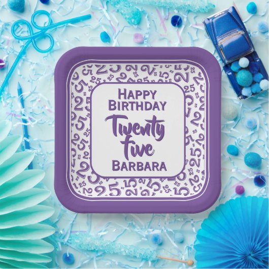 25e Partij Willekeurige Nummer Patroon Paarse/Wit Papieren Bordje (Feest)