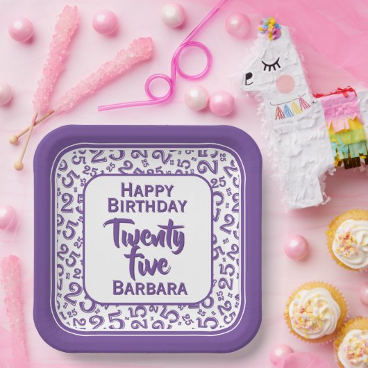 25e Partij Willekeurige Nummer Patroon Paarse/Wit Papieren Bordje (Feest)