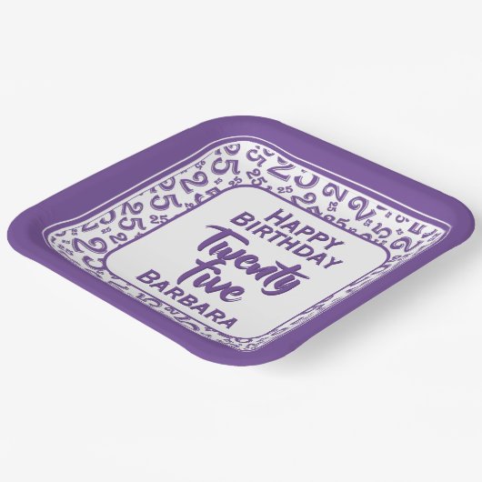 25e Partij Willekeurige Nummer Patroon Paarse/Wit Papieren Bordje (Gebogen)