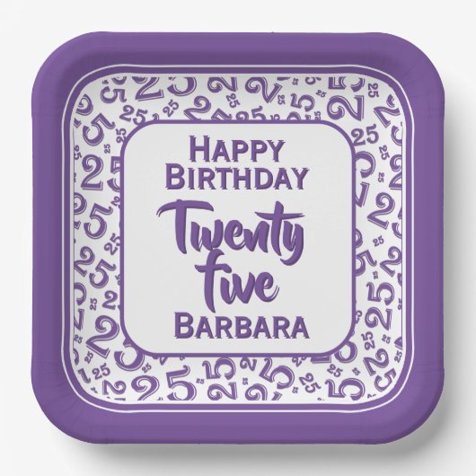 25e Partij Willekeurige Nummer Patroon Paarse/Wit Papieren Bordje (Voorkant)