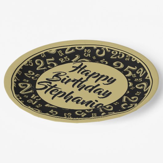 25e Partij Willekeurige Nummer Patroon Zwart/Goud Papieren Bordje (Gekanteld)