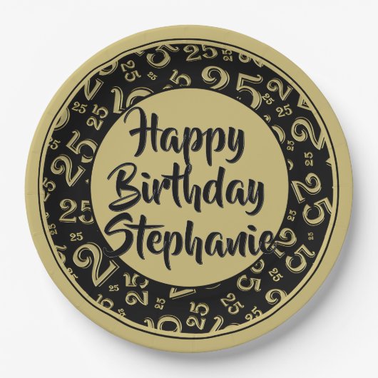 25e Partij Willekeurige Nummer Patroon Zwart/Goud Papieren Bordje (Voorkant)