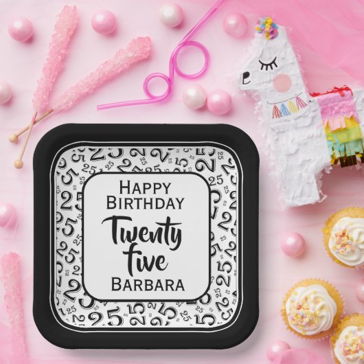 25e Partij Willekeurige Nummer Patroon Zwart/Wit Papieren Bordje (Feest)