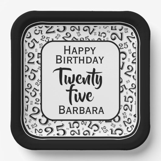 25e Partij Willekeurige Nummer Patroon Zwart/Wit Papieren Bordje (Voorkant)