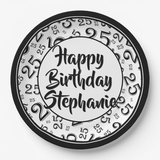 25e Partij Willekeurige Nummer Patroon Zwart/Wit Papieren Bordje (Voorkant)