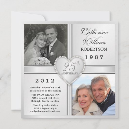 25e Silver Jubileum Heart Photo Invitations Kaart (Voorkant)