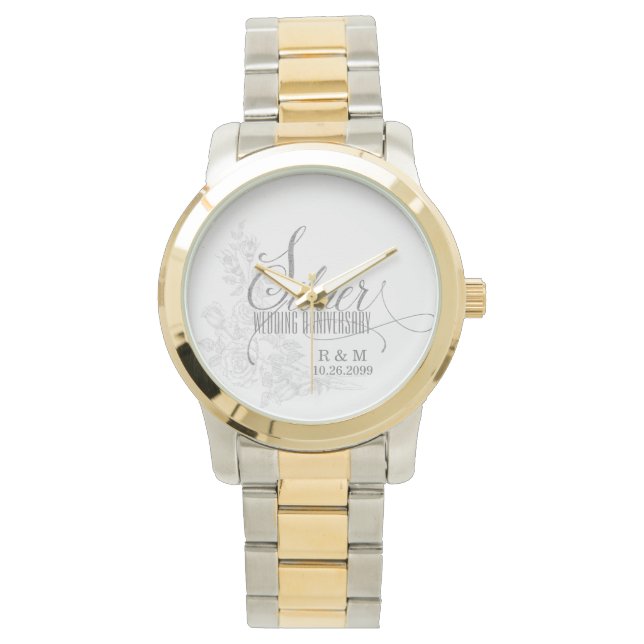 25e Silver-Jubileum met datum en Initialen Horloge (Voorkant)