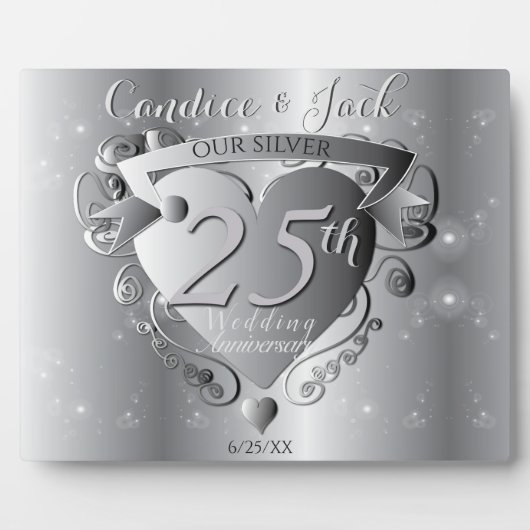 25e Silver Wedding Jubileum 3D Heart Emblem Pl Fotoplaat (Voorkant)