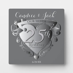 25e Silver Wedding Jubileum 3D Heart Emblem Pl Fotoplaat