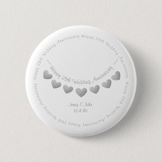25e Silver Wedding trouwdag ontwerp Ronde Button 5,7 Cm (Voorkant)