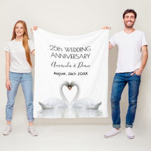 25e trouwdag: blanke zwanen uit liefde fleece deken