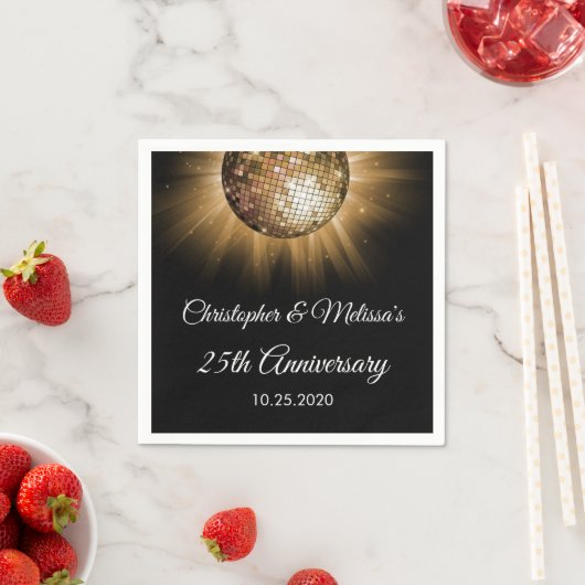 25e trouwdag gouden glinsterende discobal servet (Insitu)