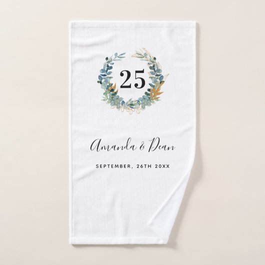 25e trouwdag met eucalyptus baard bad handdoek (Handdoek)