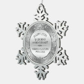 25e trouwdag Silver Floral Lijst Tin Sneeuwvlok Ornament (Rechts)