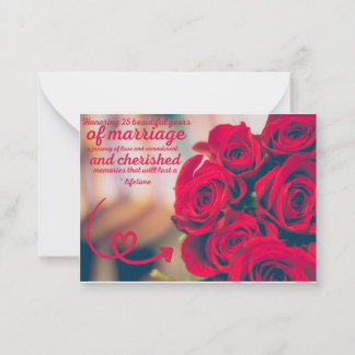 25e trouwdag / Zilveren bruiloft felicitaties Notitiekaartje