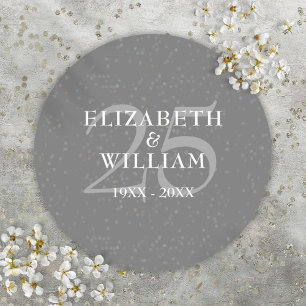 25e trouwdag zilveren stardust confetti ronde sticker
