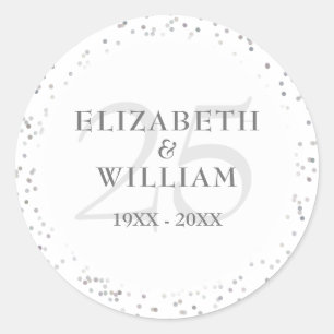 25e trouwdag zilveren stardust ronde sticker