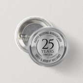 25e trouwdag zwart en zilver ronde button 3,2 cm (Voorkant /achterkant)