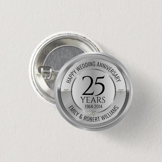 25e trouwdag zwart en zilver ronde button 3,2 cm (Voorkant /achterkant)