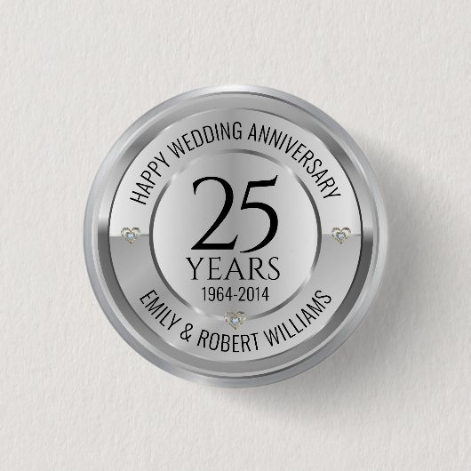 25e trouwdag zwart en zilver ronde button 3,2 cm (Voorkant)