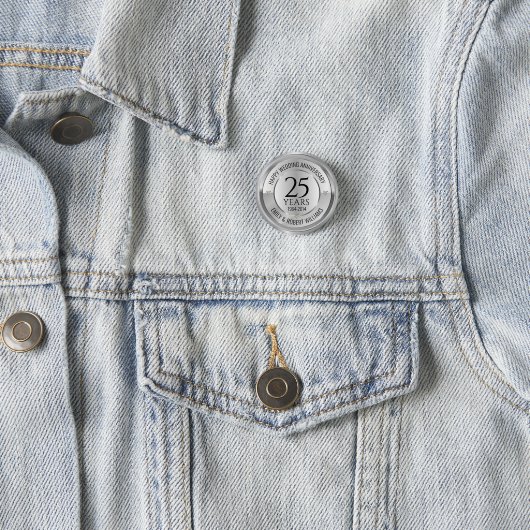 25e trouwdag zwart en zilver ronde button 3,2 cm (In situ)