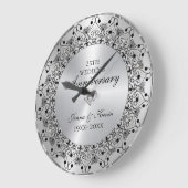 25e trouwdag Zwart Mandala op Zilver Grote Klok (Hoek)