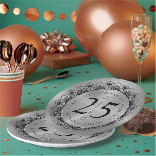 25e trouwdag zwarte kant & goud papieren bordje