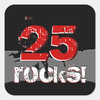 25e verjaardag - 25 Rocks! Grunge Rood en Zwart Vierkante Sticker
