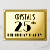 25e verjaardag — Art Deco look "25" + Naam Folie Uitnodiging (Voorkant)