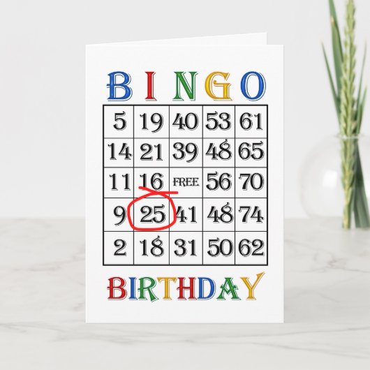 25e verjaardag Bingo kaart (Voorkant)