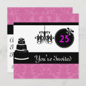 25e verjaardag Black & White & PINK Damask in Kaart (Voorkant / Achterkant)