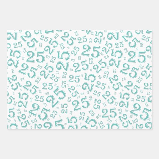 25e verjaardag Blauwgroen & wit Random Number Patt Inpakpapier Vel (Voorkant 2)